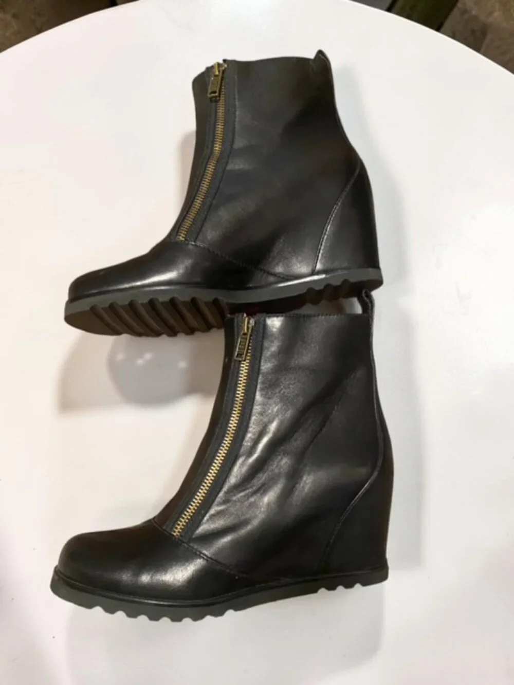 Marc by Marc Jacobs Kit Double Zip Hidden Wedge Boots Black Leather NIB 38.5